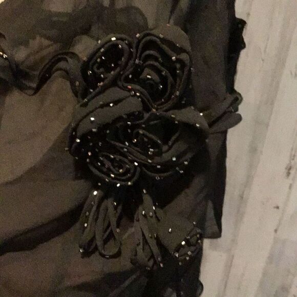 Gown sheer black with gold trim and flower at the bottom by Exyla size 4 new wit - Picture 3 of 7